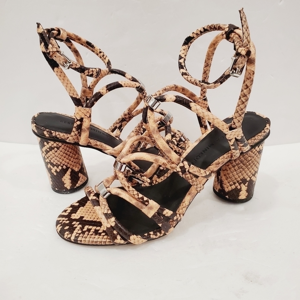 NEW Rebecca Minkoff Apolline Snakeskin Leather Strappy Sandals Rosewood